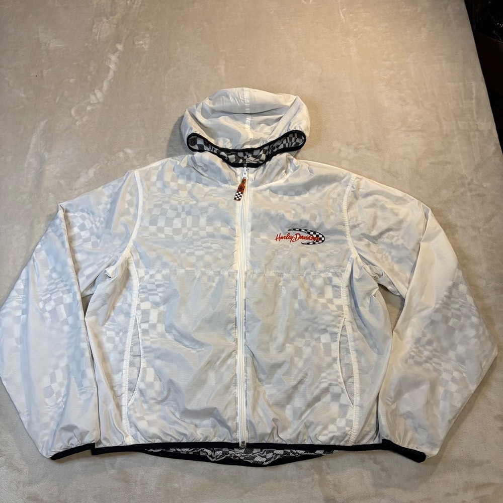 Vintage Harley Davidson Jacket Men Large Hood Zip Mesh Lined Bike Moto Core Go